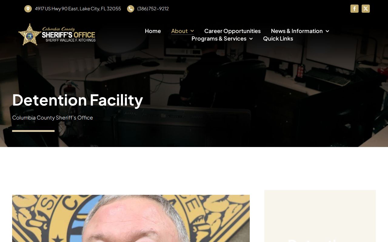Columbia County Sheriff's Office detention facility information page