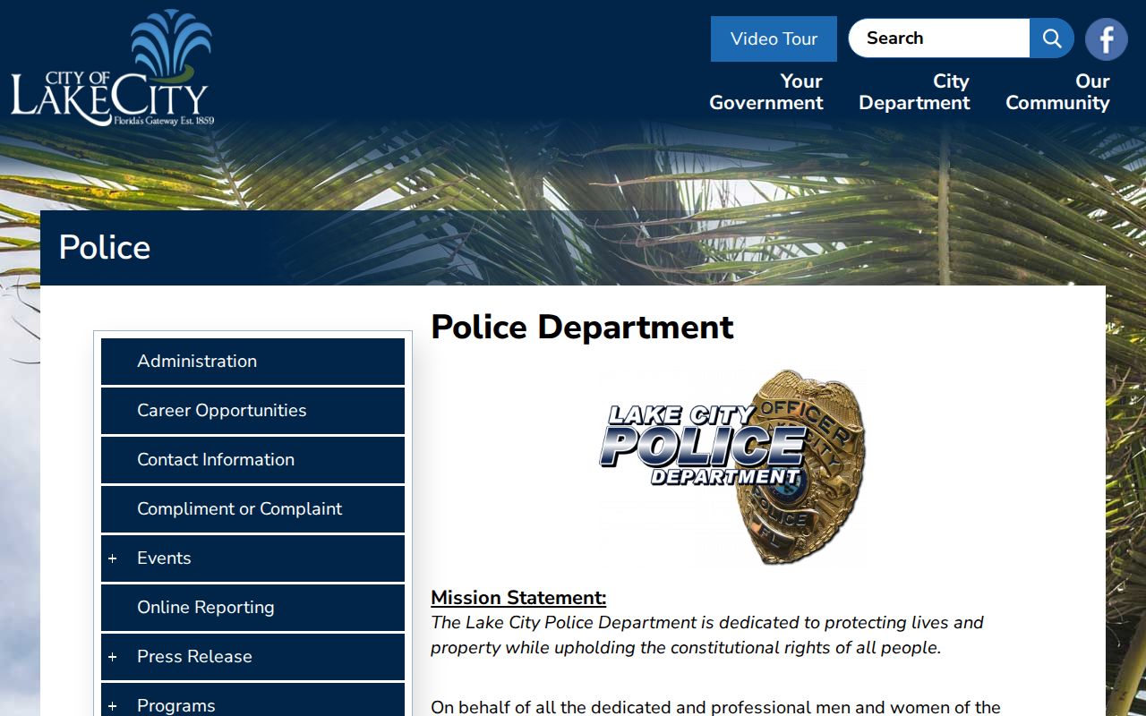 Official Lake City Police Department page with press release navigation