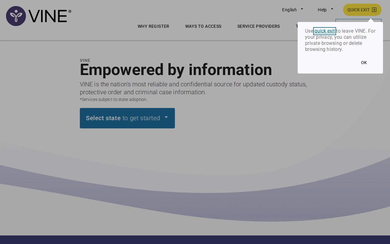Florida VINELink search and alert registration interface